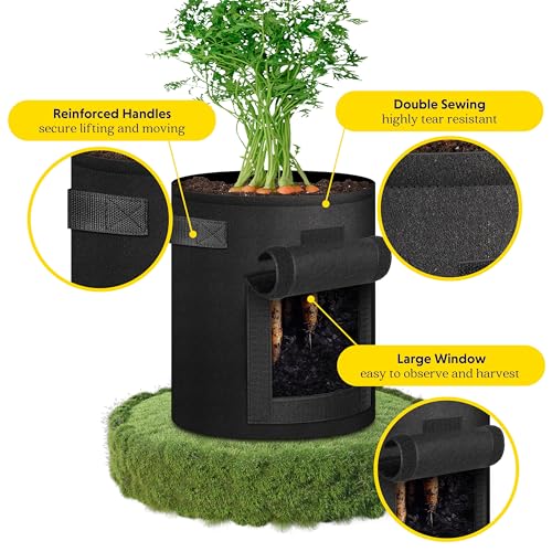 iPower GLGROWBAGWINDOW5X5X2 10-Pack 5-Gallon Potato Grow Bags Pots with Handle, Thickened Non-Woven Aeration Fabric Container, Access, 5 Gallon, Flap and Visualization Window, Easy to Harvest