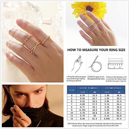 Honsny 3PCS Gold Rings for Women, Silver Stackable Thumb Rings Non Tarnish Thin Cubic Zirconia Dainty Ring Set Eternity Wedding Bands Aesthetic Jewelry Size 5-11