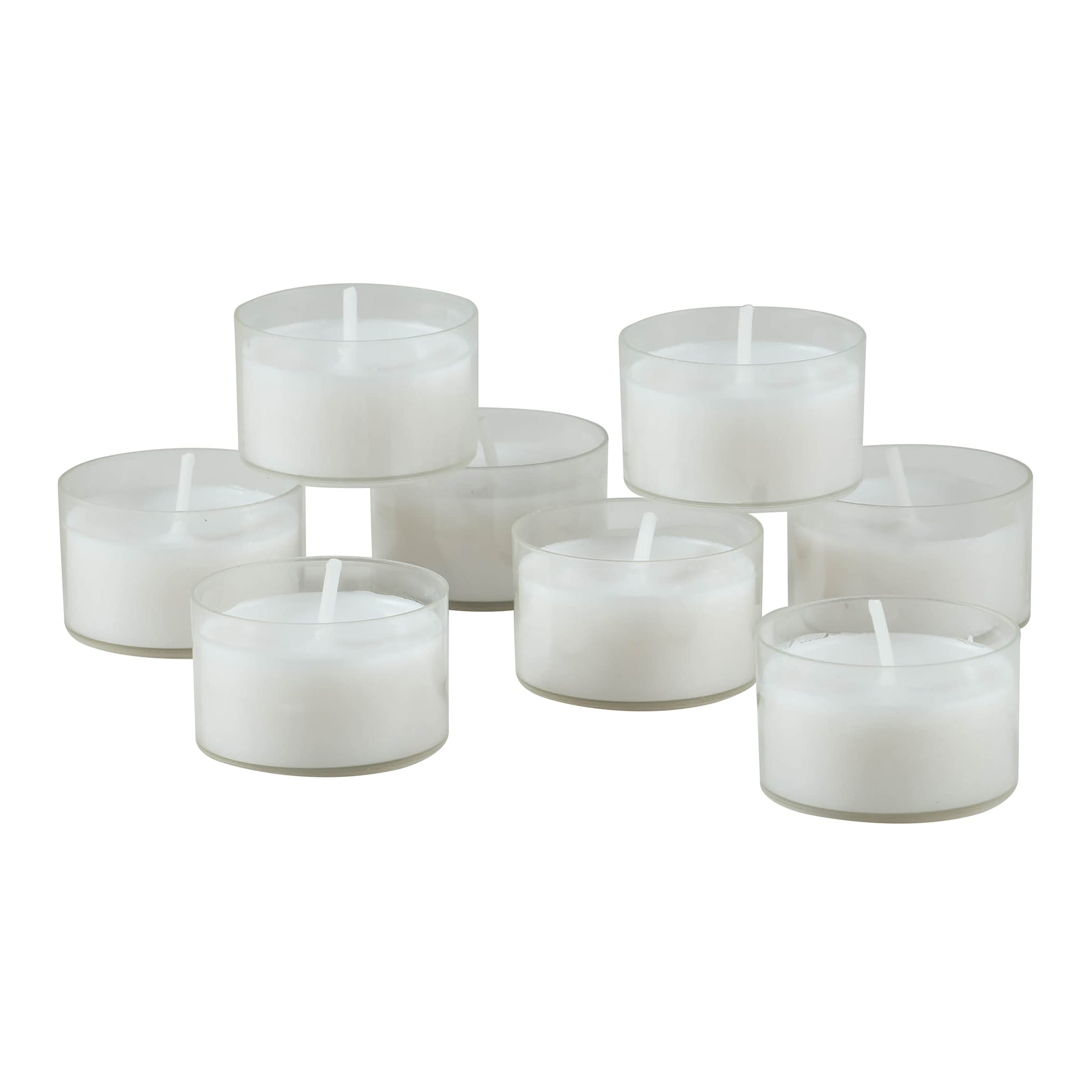Stonebriar Bulk 96 Pack Unscented Smokeless Long Burning Clear Cup Tea Light Candles with 6 to 7 Hour Extended Burn Time