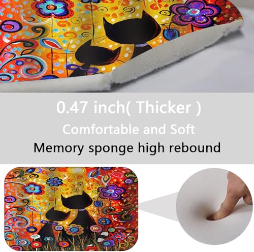 Cute Cat Couple Bathroom Sets with Flowers Fairy Shower Curtain and 20 x 31 Rugs Bathroom Accessories Sets Decor with Bath Rug, Bath Mat, U-Shaped Contour and Hooks 72 x 72 Inch