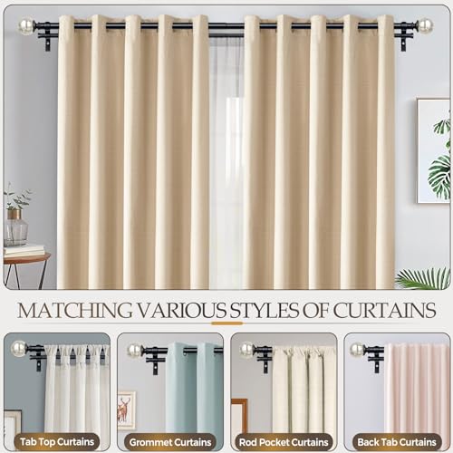 KAMANINA 1 Inch Double Curtain Rods 36 to 72 Inches(3-6 Feet) Black Curtain Rod for Windows, Telescoping Heavy Duty Drapery Rods with Crackle Glass Ends