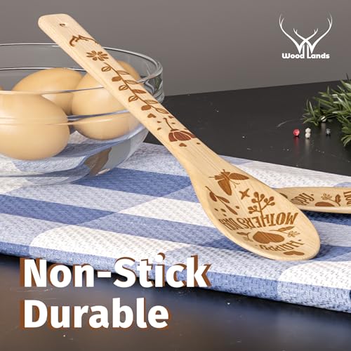 WoodLands Premium Mother’s Day Bamboo wooden spoons for cooking - ideal wooden cooking utensils set Gifts For mom From Daughter - Wood Spoons for Cooking - Wooden Spoon Mothers Day Gifts From Daughter