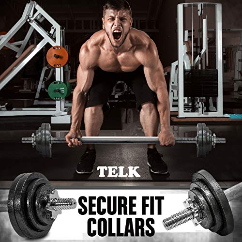 TELK – Adjustable Dumbbell Set 45lb (22.5lb x 2) + Chrome Barbell – Home Gym Weight Set with Baked Enamel Cast Iron Plates – Space-Saving Free Weights for Strength Training