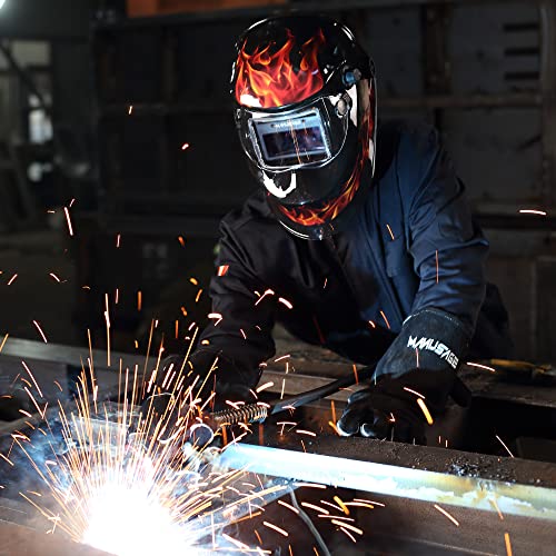 MANUSAGE Panoramic View Welding Helmet Auto Darkening, Welding Hood with 4 Arc Sensor Solar Power, True Color Shade 5-8 and 9-13 Idear for TIG MIG ARC, Adjustable Delay and Sense (E980S Decor)