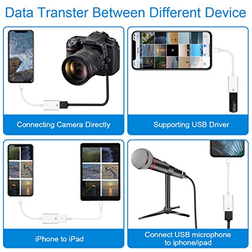 Lightning to USB Camera Adapter Lightning Female OTG Cable Adapter for Select iPhone,iPad Models Support Connect Camera, Card Reader, USB Flash Drive, MIDI Keyboard, White