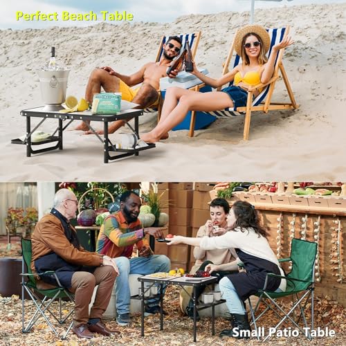 Titanker Folding Camping Table Small 2ft, Small Folding Table Portable with 50% Extra Space, Folding Picnic Table, Portable Beach Table, Camping Essentials, Aluminum Light & Solid, Silver