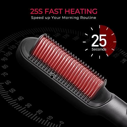 TYMO Ring Plus Ionic Hair Straightener Brush - Straightening Comb with Negative Ions, Titanium Coating, 9 Temp Settings & LED Display, Dual Voltage, Professional Styling Tools, Gifts for Women