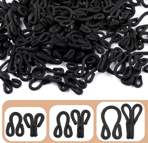 Covered Sewing Hooks & Eye Closure Jewelry Books Crafts Latch for Fur Coats Wraps Jackets Bra Thick Leather deep Pile Fabrics Clothing (25mm, Black)