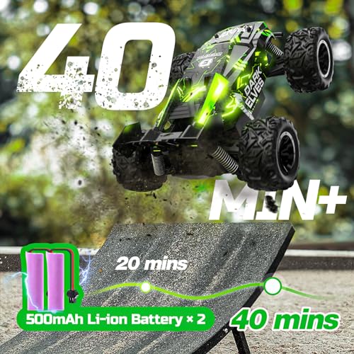 DEERC Remote Control Car, 2.4Ghz Glowing RC Cars W/ 2 Rechargeable Batteries for 40 Min Play, All Terrain Off-Road Monster Truck Toys for Boys Kids Age 4-7 8-12 Birthday Xmas Gift