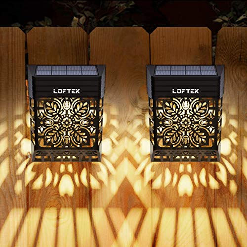LOFTEK Solar Deck Lights, 2 Pack Solar Fence Lights, Outdoor Patio Decorative Light, Dusk to Dawn, Waterproof, Fence Post Light for Railing, Garden, Backyard, Stair, Step, Camping, Warm White