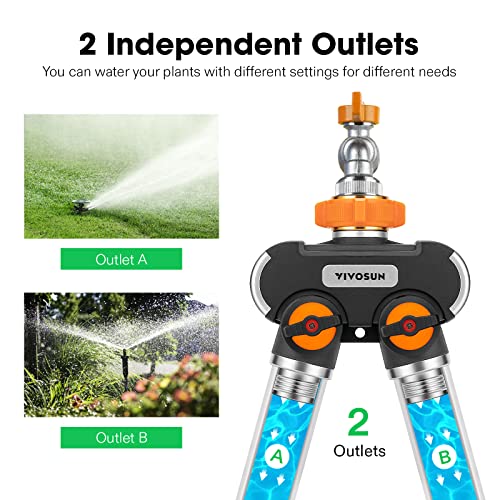 VIVOSUN Garden Hose Splitter 2 Way Heavy Duty, Upgraded Highly Durable Dual Water Hose Connector, Faucet Adapter with Comfortable Rubberized Grip for Drip Irrigation, Lawns