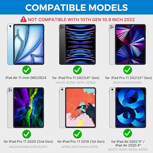 iPad Air 11 inch Case with Keyboard (M2) 2024, Detachable Bluetooth Keyboard, 7 Colors Backlit, Smart Protection Cover with Pencil Holder for Air 5th/4th 10.9” & iPad Pro 11 4th/3rd/2nd/1st Gen Green