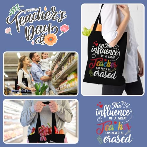 Canvas Tote Bag Teacher Gifts for Women, Cute Appreciation Gift Utility Teachers Bags and Totes with Interior Pockets