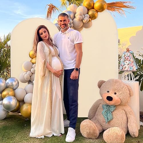 OMKSIH Spandex Fitted Wedding Arch Cover Beige Arch Cover 6FT Chiara Cover Spandex Backdrop Arch Cover Round Top Backdrop Spandex Arch Cover Backdrop Fabric for Balloon Birthday Party Decorations