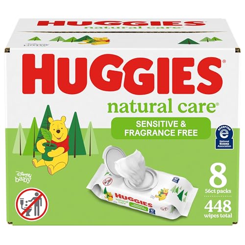 Huggies Natural Care Sensitive Baby Wipes, Unscented, Hypoallergenic, 99% Purified Water, 8 Flip-Top Packs (448 Wipes Total)