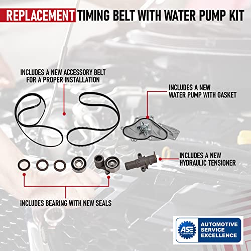 Timing Belt & Water Pump Kit Compatible with Honda, Acura & Saturn Vehicles - Accord, Odyssey, Pilot, TL, RL, MDX, Vue 3.5, 3.0, 3.7 - Replaces TKH002, TCKWP329, 19200-RDM-A02 19200-RDV-J01