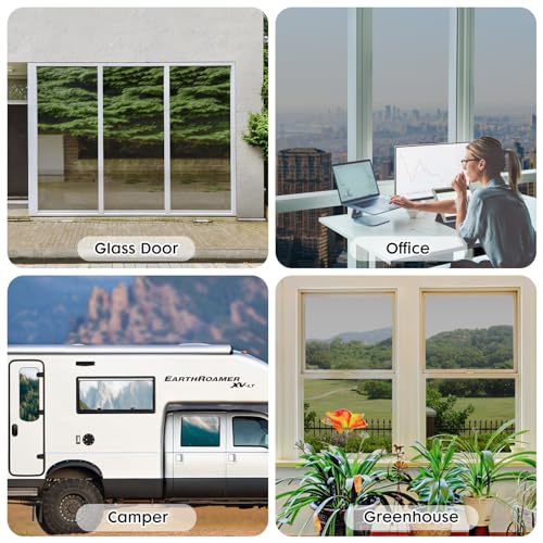 LUTE Window Film One Way Daytime Privacy Window Tint for Home, Sun Blocking Anti UV Heat Blocking See Out Not in Reflective Mirror Film Window Door Covering Window Tinting Film, Black, 17.5" x 78.7"