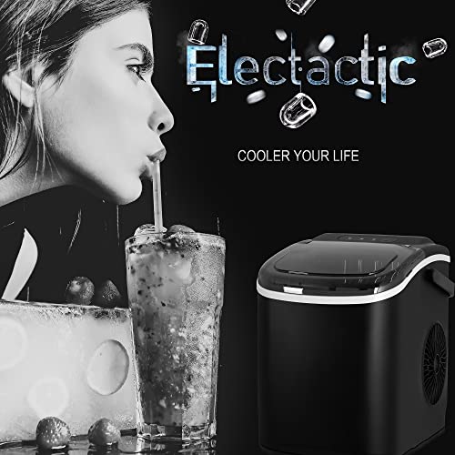 Electactic Ice Maker Countertop, Efficient Easy Carry Ice Machine, Self-Cleaning Ice Maker with Ice Scoop & Basket, 9pcs/ 8mins 26.6Lbs Per Day for Home/Office/Kitchen,Black