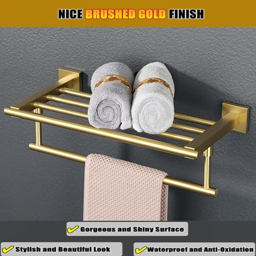 Alise Towel Rack,Towel Holder Towel Hanger with Towel Bar for Bathroom Lavatory,Wall Mount SUS 304 Stainless Steel Towel Shelf,GKL100-G Brushed Gold 16-Inch