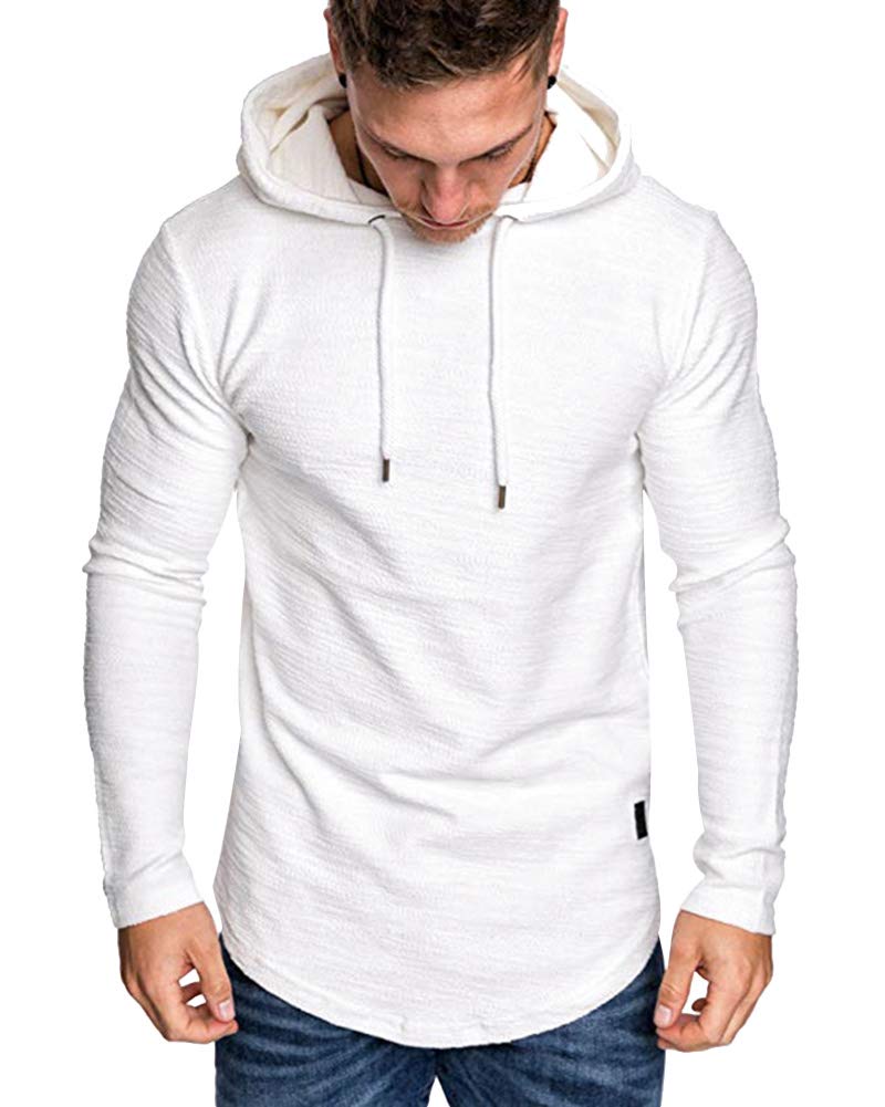 Lexiart Mens Fashion Athletic Hoodies Sport Sweatshirt Solid Color Fleece Pullover White L