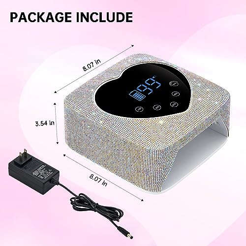 CHRISTINE SHELLY UV LED Nail Lamp 72W Rechargeable Sparkly Wireless Nail Dryer Gel Polish Light with 5 Timer Setting Professional Quick Dry Curing Lamp with Display Auto Sensor for Salon & Home
