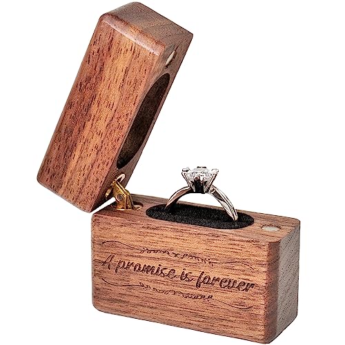 Yookin Wooden Ring Box Portable Ring Box Wood Ring Case Engagement, Proposals,Wedding Ceremony Jewelry Display Ring Box(A promise is forever-1)