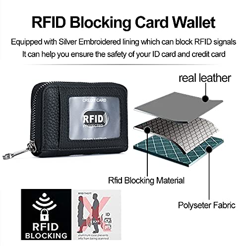 EASTNIGHTS Genuine Leather Credit Card Wallet Accordion Zipper Rfid Credit Card Holder Small Coin Purse with ID Window (black)