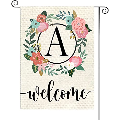 YeeCASE Monogram Letter Garden Flag Floral 12x18 Inch Double Sided for Outside Small Burlap Family Last Name Initial Yard Flag (N)