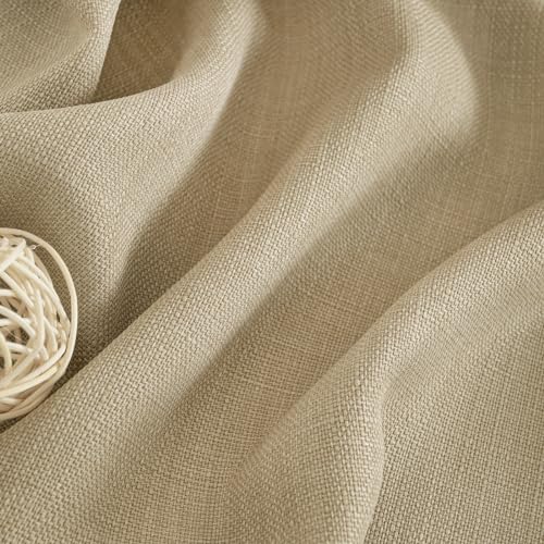 LAMIT 72 inch Linen Curtains for Living Room, Grommet Linen Textured Privacy Drapes Light Filtering Window Treatments Burlap Curtains for Bedroom, Set of 2 Panels (52 x 72 Inch, Beige)