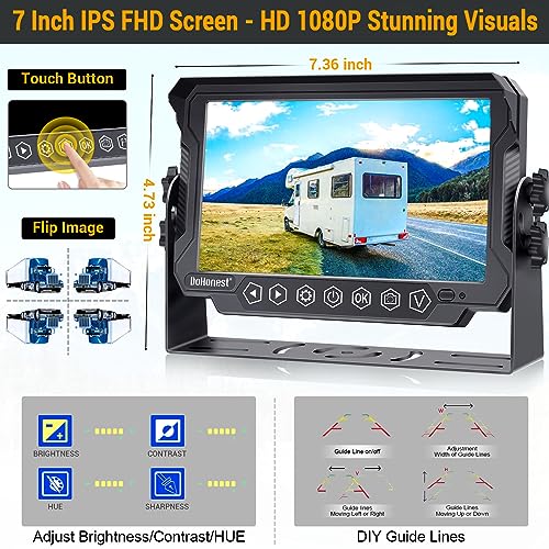 RV Backup Camera Wireless Easy Setup: for Furrion Pre-Wired Mount Integrated Kit 7'' Touch Key Monitor Recording HD 1080P Aluminum Durable Trailer Camper Rear View Camera 4 Channels DoHonest S21