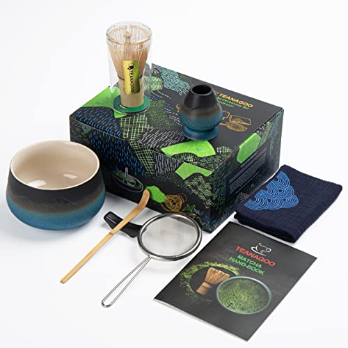 TEANAGOO Matcha Japanese Tea Set - Matcha Bowl, Bamboo Whisk Scoop Sifter, Whisk Holder, Whisk Stand, Whisk Set MSB-1Matcha Green Tea Powder Kit. Matcha Tea Kit