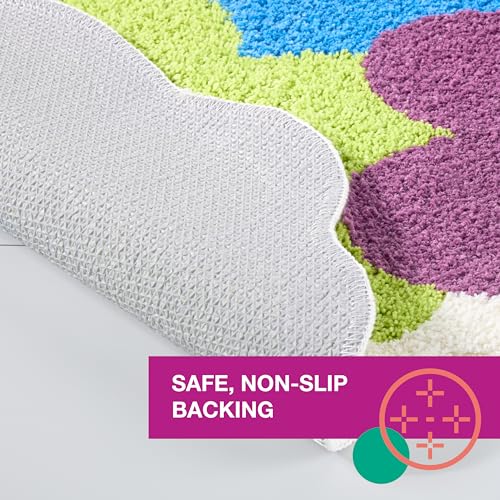 TOWN & COUNTRY PLAY Blossom Retro Daisy Flower Shaped Bath Mat, Absorbent Tufted Floor Mat, Non-Slip Backing, Machine Washable, Blue/Green/Purple, 31.5"x31.5"