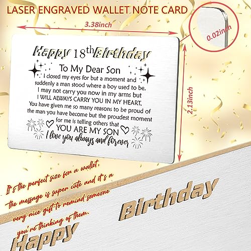 YODOCAMP 18th Happy Birthday Card Son,18 Year Old birthday Gifts for My Adult Son from Mom, Happy 18th Birthday Cards Gifts for Son, Bday Engraved Wallet Card from Parents