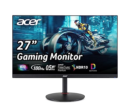 Acer Nitro 27" WQHD 2560 x 1440 PC Gaming IPS Monitor | AMD FreeSync Premium Up to 180Hz Refresh 0.5ms DCI-P3 95% 1 Display Port 1.2 & 2 HDMI 2.0 XV271U M3bmiiprx,Black