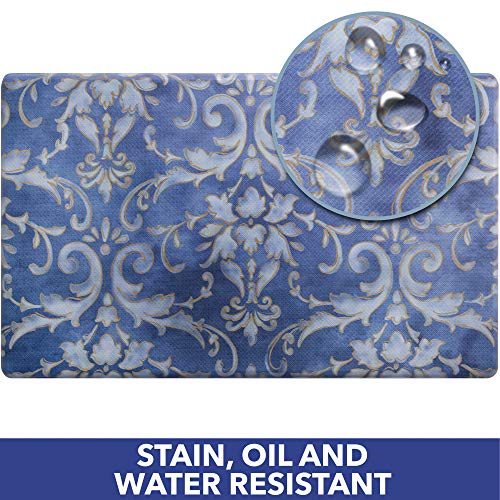 SoHome Cozy Living Anti Fatigue Mat Kitchen Mat Non Slip Stain Resistant Easy Clean 1/2 Inch Thick Kitchen Floor Mats, Damask Blue 18" x 30"