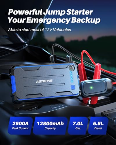 AUTOONE Car Battery Jump Starter, 2500A Peak Current Jump Start Battery Pack for Car Up to 8.0L Gas and 7.0L Diesel Engine Jump Box with USB Output and LED Light