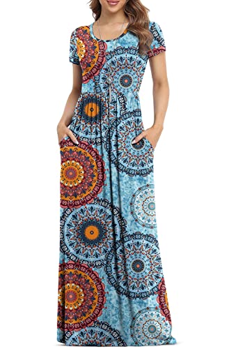 VIISHOW Women's Round Neck Casual Loose Maxi Long Dresses with Pockets（Acid Blue,Small）