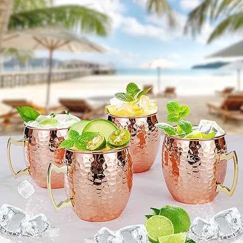 Amrules Moscow Mule Mugs, 16 oz Black Hammered Mule Cup with 304 Stainless Steel Lining and Brass Handle, Perfect for Cold Drinks, Beer, Wine, Bars, Parties