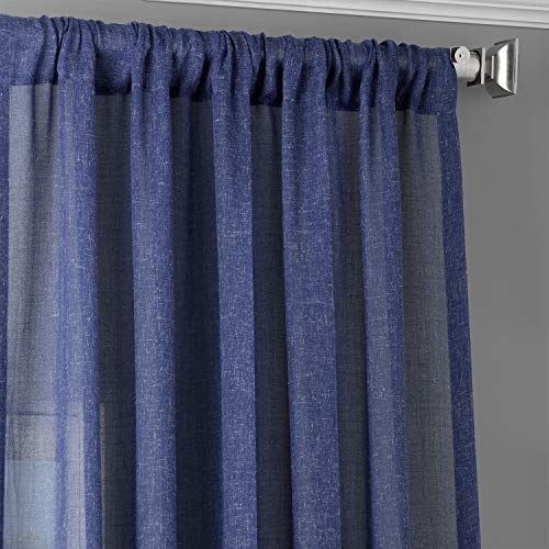 HPD Half Price Drapes Linen Sheer Curtains 84 Inches Long Linen curtain for Bedroom & Living Room (1 Panel), 50W x 84L, Blue Lapis