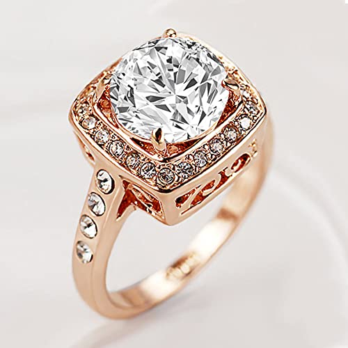Acefeel Yellow Shinning Cubic Zirconia Topaz Rings For Women 18K Rose Gold Plated (01 Silver Red, 4)