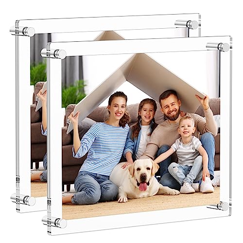 AITEE 8x10 Acrylic Picture Frames 2 Pack, Clear Picture Frames for Wall, Modern Frameless picture Frames Lucite Transparent Square Cubes Floating Hanging Photo Frame Gift for Home Office Display