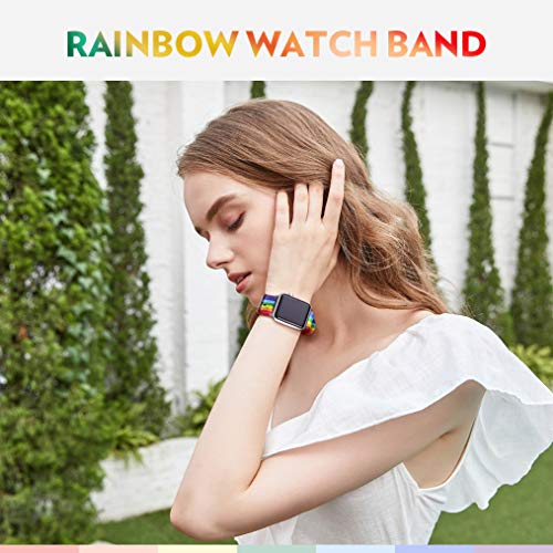 Bandmax Rainbow Band Compatible with Apple Watch 38MM 40MM Women Nylon Denim Cloth LGBT Parade Strap Replacement Wristband Accessory New Adapter Compatible for Iwatch Series SE 7/6/5/4/3/2/1