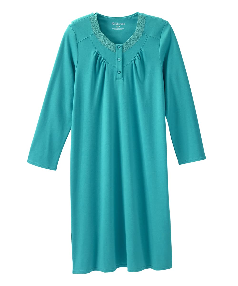 Silverts Hospital Gowns for Women Open Back, Night Gowns for Elderly Women, Adaptive Clothing for Seniors, Hospice Care Supplies, Hospital Robe, Old Lady Dress - Teal Blue LGE