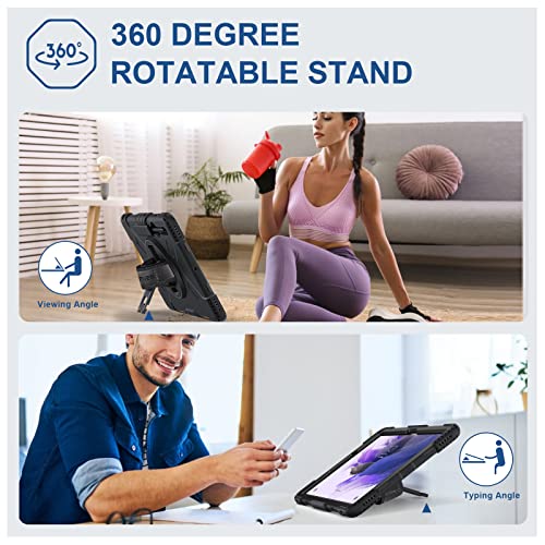 SUPFIVES Case for Samsung Galaxy Tab S7 FE/ S8 Plus 12.4 Inch: [Upgraded Military Grade] Full-Body Rugged Protective Soft Silicone Cover - Kick Stand- Handle/Shoulder Strap- S Pen Holder- Black
