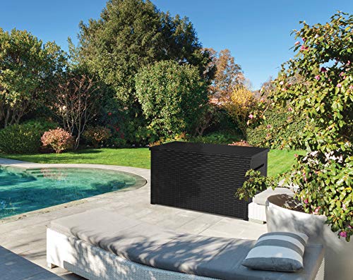 Keter Java XXL 230 Gallon Resin Rattan Look Large Outdoor Storage Deck Box for Patio Furniture Cushions, Pool Toys, and Garden Tools, Dark Grey