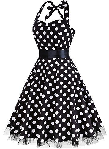oten Women's Vintage Polka Dot Halter Dress 1950s Floral Sping Retro Rockabilly Cocktail Swing Tea Dresses