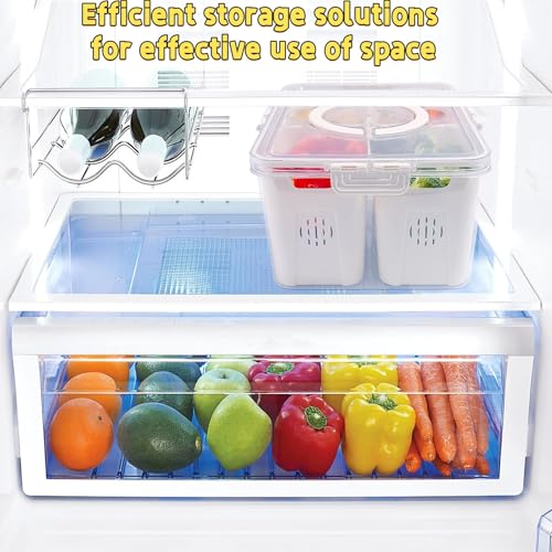 MEIHAOME Fruit Storage Containers for Fridge,Refrigerator Organizer Bins with Lids,3 Removable Containers for Food,Fridge Organizers and Storage,Stackable Produce Berry Veggie Stay Fresh Containers