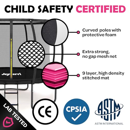 Trampoline for Kids and Adults - 8Ft 10Ft 12Ft 14FT Trampoline with Net - with Bonus Sprinkler and LED Lights/ASTM Certified/Extra Sturdy Recreational Outdoor Trampolines