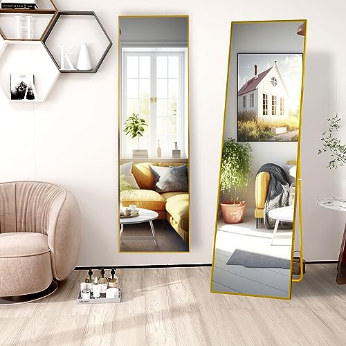FANYUSHOW Wall Mounted Full Length Mirror, 50" x14" Tempered Glass Full Body Mirror with Engraving Frame for Bedroom, Living Room,Black