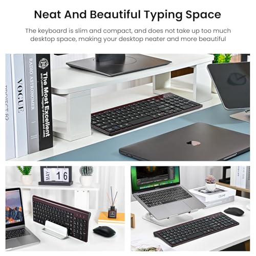 cimetech EasyTyping KF10 Wireless Keyboard and Mouse Combo, [Silent Scissor Switch Keys][Labor-Saving Keys] Ultra Slim Wireless Computer Keyboard and Mouse, Easy Setup for PC/Laptop/Windows - Wine Red